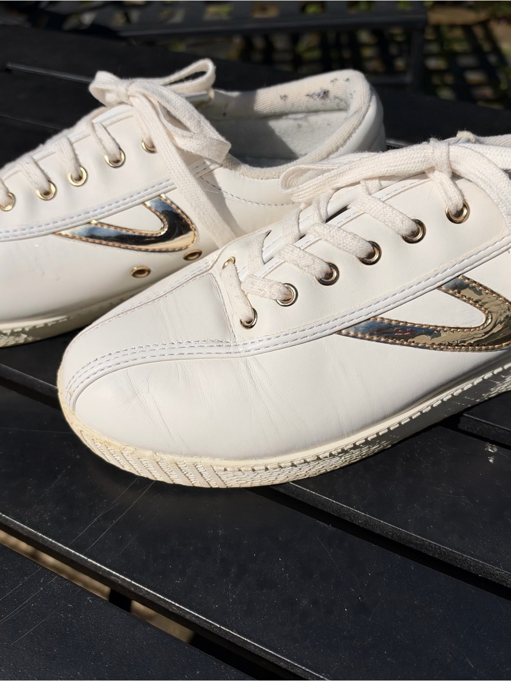 Tretorn Cream Lace-Up Sneakers with Gold Accent